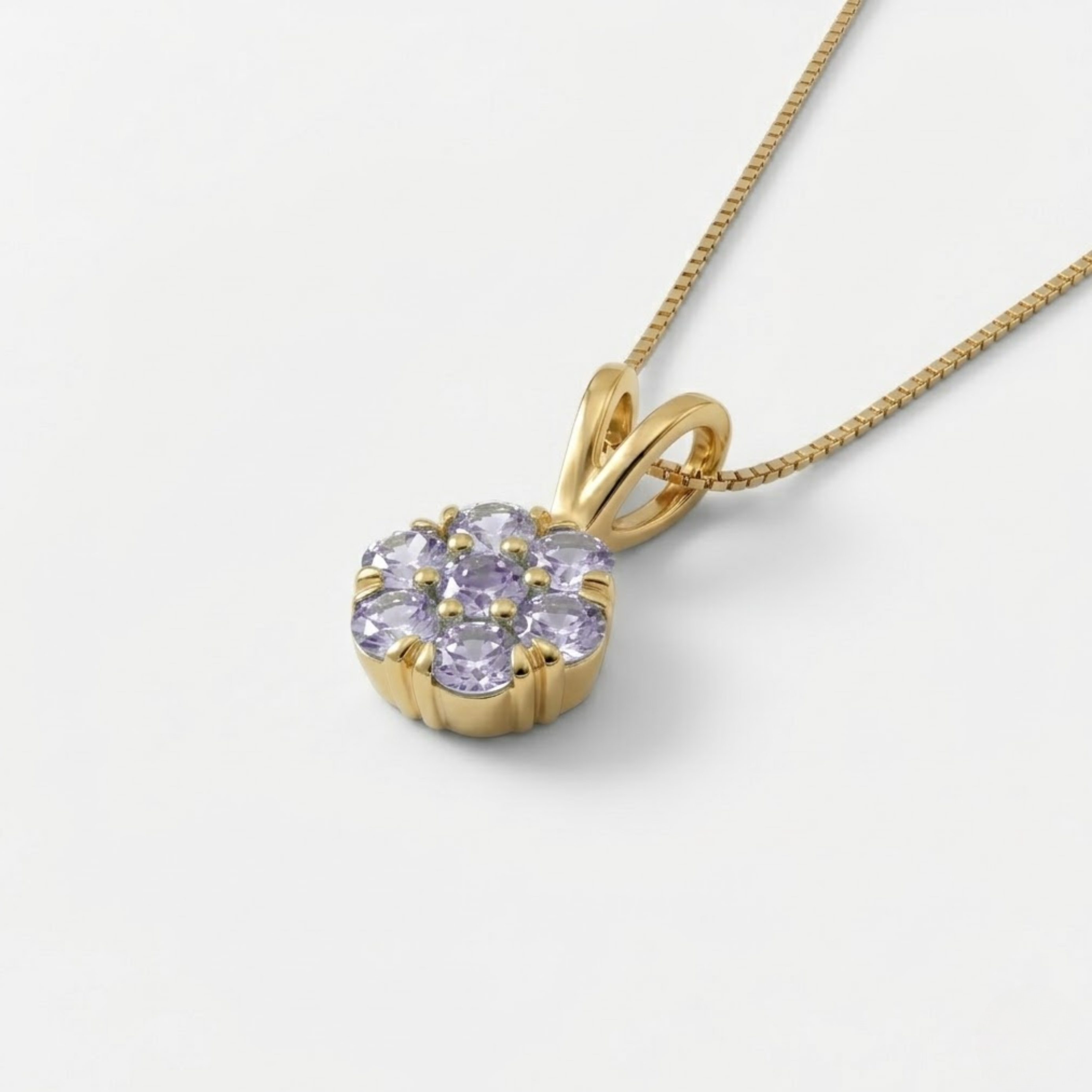 18k gold vermeil pendant with round created purple tanzanite, December birthstone; symbolic of intuition, ideal for gifting