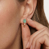 Oval natural green emerald earrings in 18k gold vermeil, prong setting, May birthstone gift.