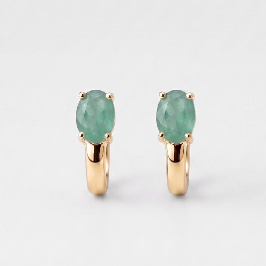 Natural Emerald Earrings made in 18k Gold Vermeil with Oval Natural green Emerald in Prong setting, May Birthstone gift idea, symbolizes growth, harmony, and deep emotional healing, ideal for everyday wear and perfect for birthday gifting and special occasions.