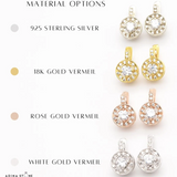 Adina Stone material options for 925 Sterling Silver, 18K Yellow Gold Vermeil, 18K White Gold Vermeil, 18K Rose Gold Vermeil.
