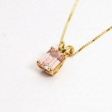 Dainty Pink Morganite Necklace - Gold Morganite Necklace - Pink Square Pendant