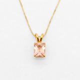 Dainty Pink Morganite Necklace - Gold Morganite Necklace - Pink Square Pendant