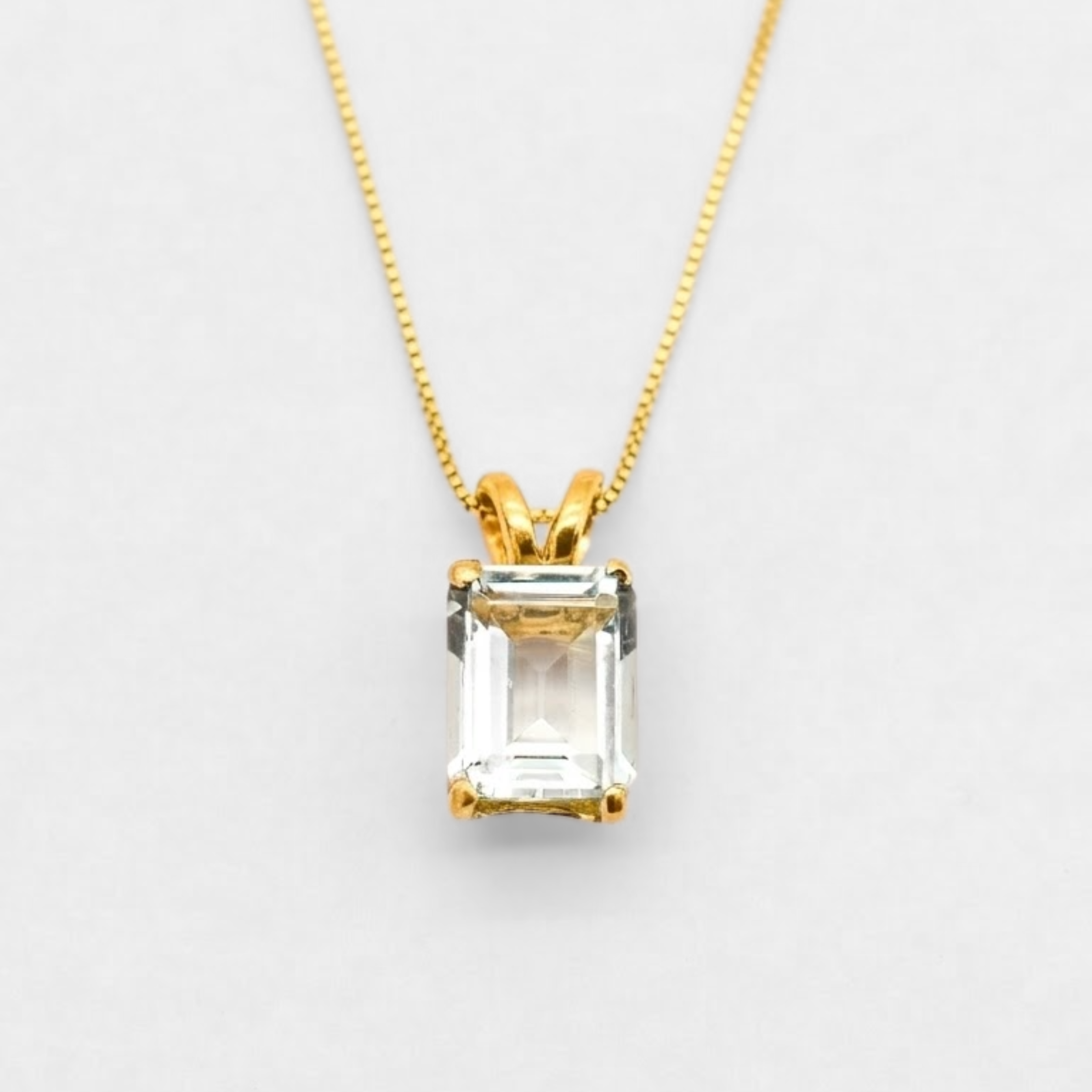 Blue Topaz Pendant made in 18k Gold Vermeil with Baguette sky Blue Topaz in Prong setting, December Birthstone gift idea, symbolizes clarity, emotional balance, and truth, ideal for everyday wear and perfect for birthday gifting and special occasions.