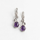 Gold Amethyst Drop Earrings - Long Leaf Branch Earrings - February Birthstone Earrings Gift