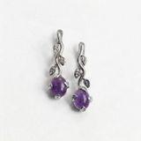 Gold Amethyst Drop Earrings - Long Leaf Branch Earrings - February Birthstone Earrings Gift