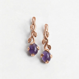Gold Amethyst Drop Earrings - Long Leaf Branch Earrings - February Birthstone Earrings Gift