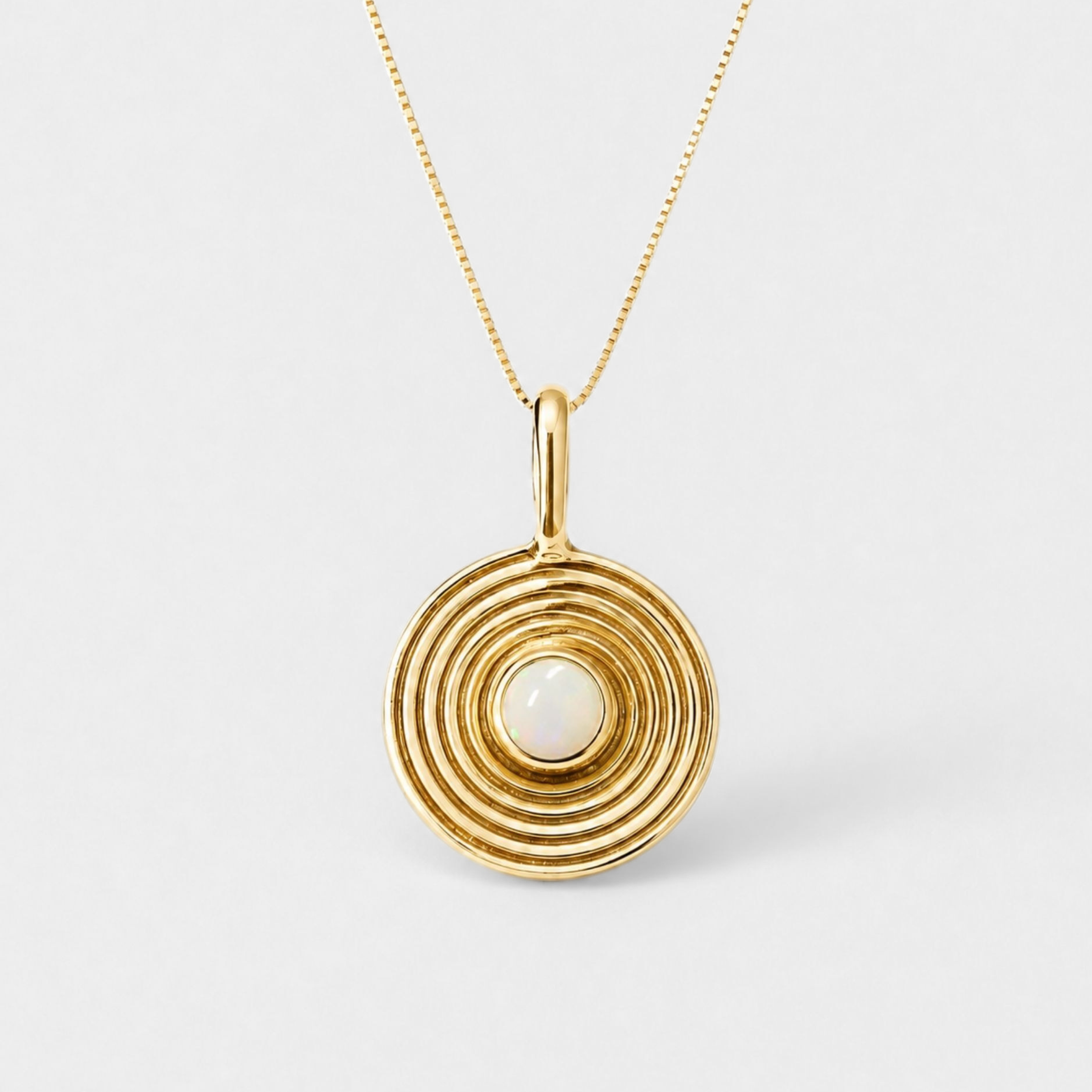 Natural Australian Opal Pendant made in 18k Gold Vermeil with Round Natural white Australian Opal in Bezel setting, October Birthstone gift idea, symbolizes hope, purity, and truth, ideal for everyday wear and perfect for birthday gifting and special occasions.