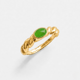 Gold Chrysoprase Ring - Green Bezel Promise Ring - Gold Twisted Band