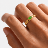 Gold Chrysoprase Ring - Green Bezel Promise Ring - Gold Twisted Band