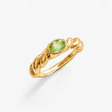 Gold Peridot Ring - Gold Twisted Band Ring - Peridot Solitaire Ring