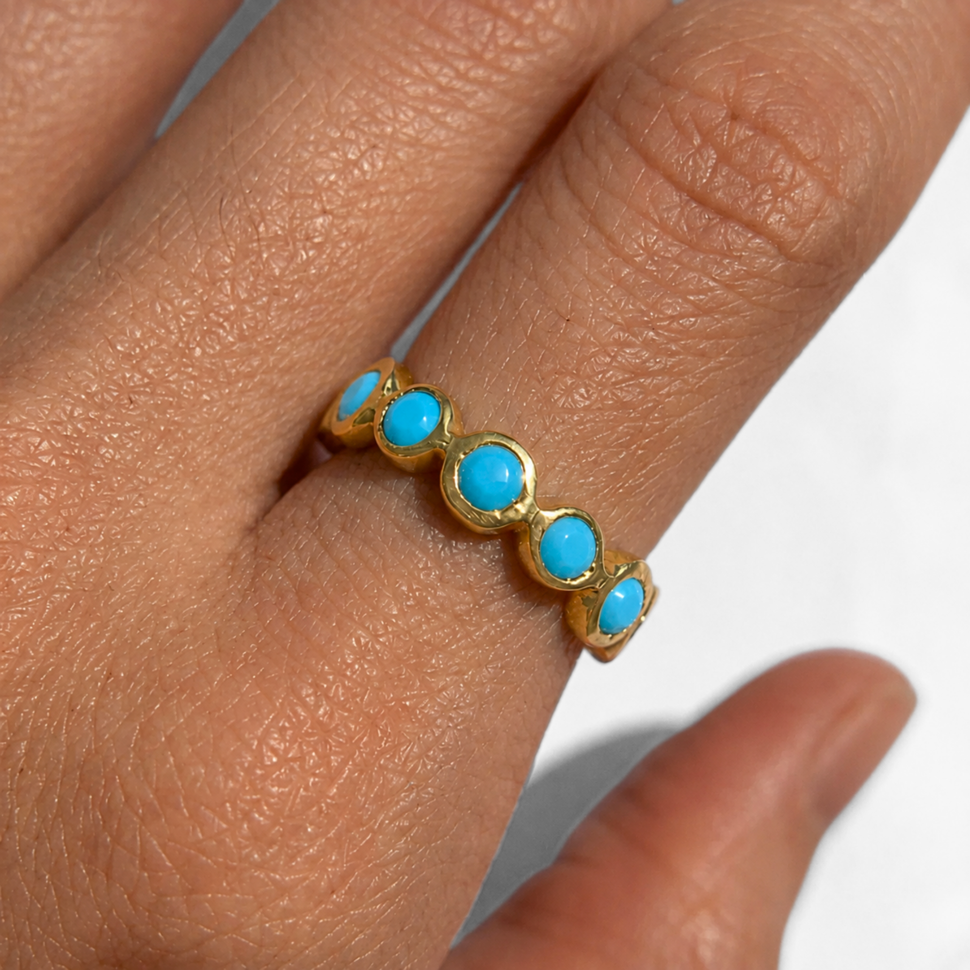 18k gold vermeil ring with round natural blue turquoise in prong setting — December birthstone, healing and protective.