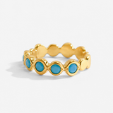 Round blue turquoise 18k gold vermeil prong ring, December birthstone, ideal everyday gift for protection & communication.
