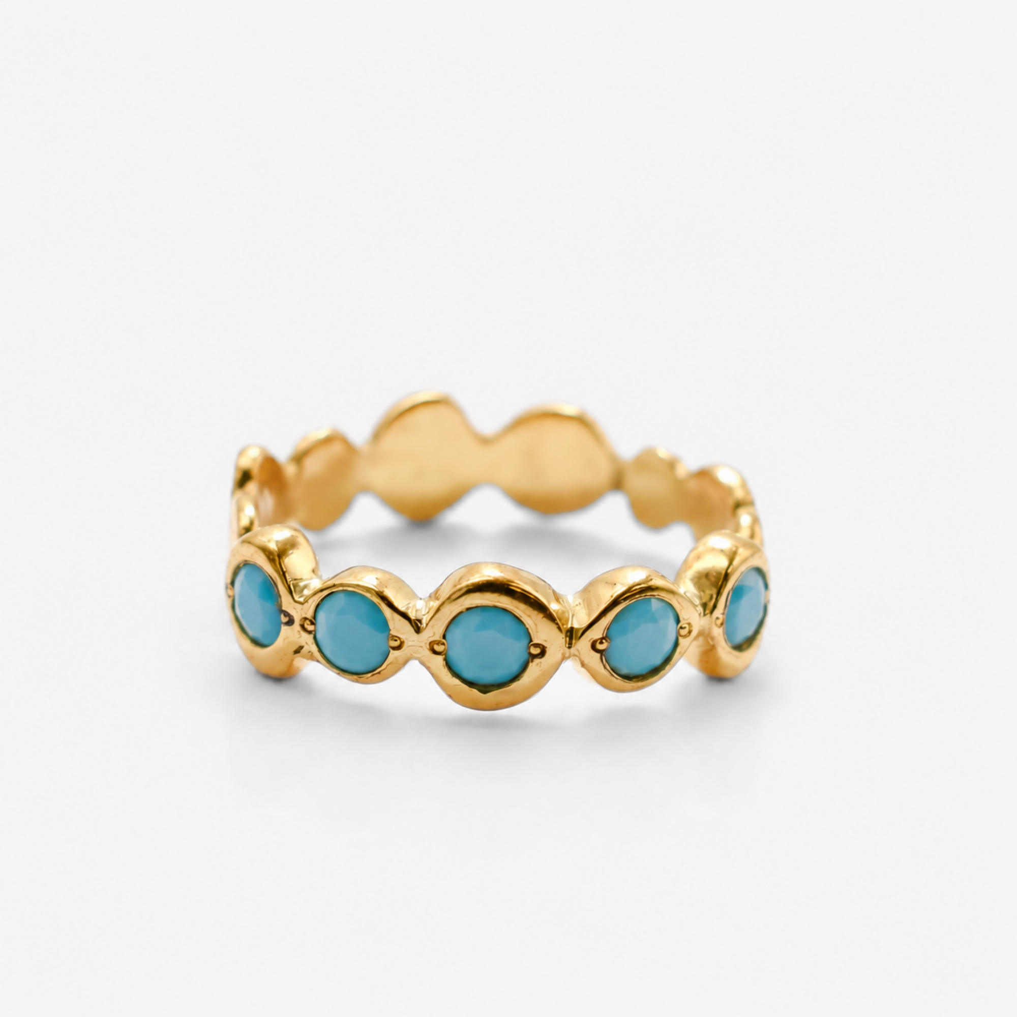 Natural blue turquoise 18k gold vermeil prong ring, December birthstone for protection and healing, ideal birthday gift.