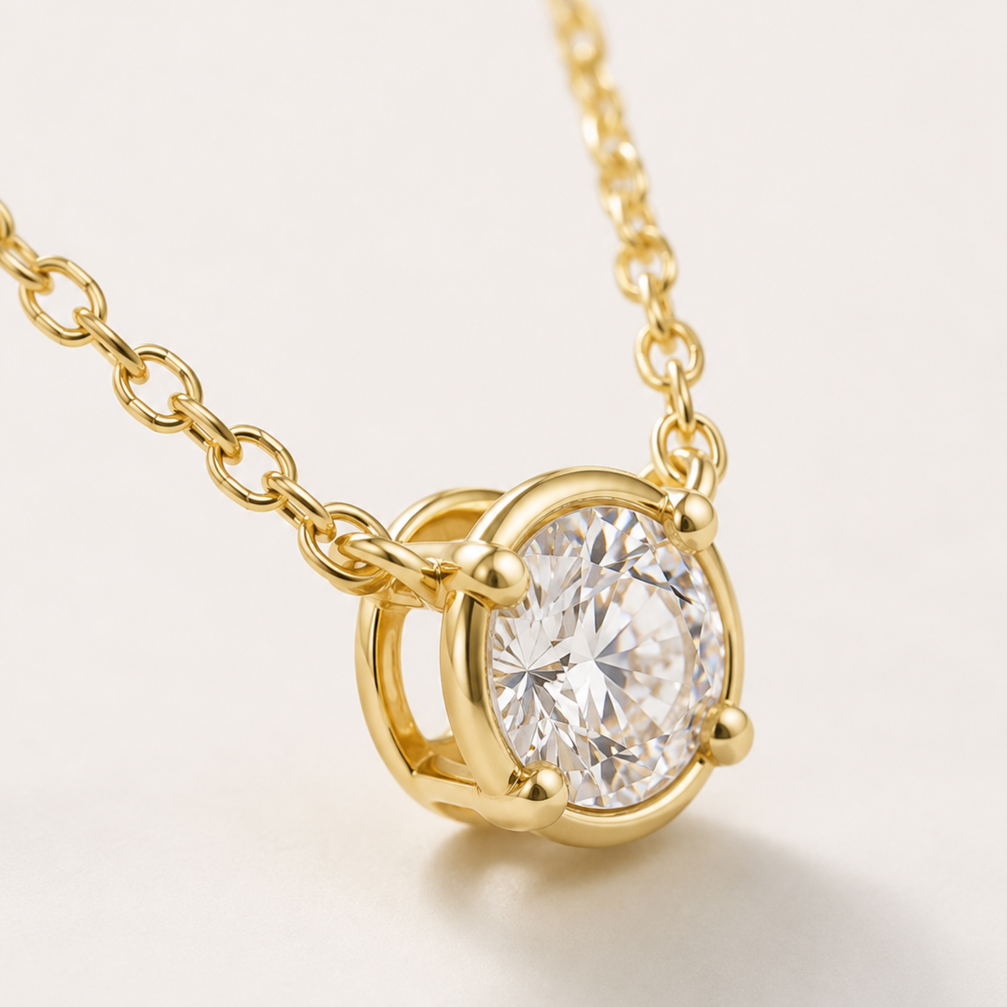 14k solid yellow gold necklace with natural diamond prong setting, April birthstone, symbol of strength, perfect gift