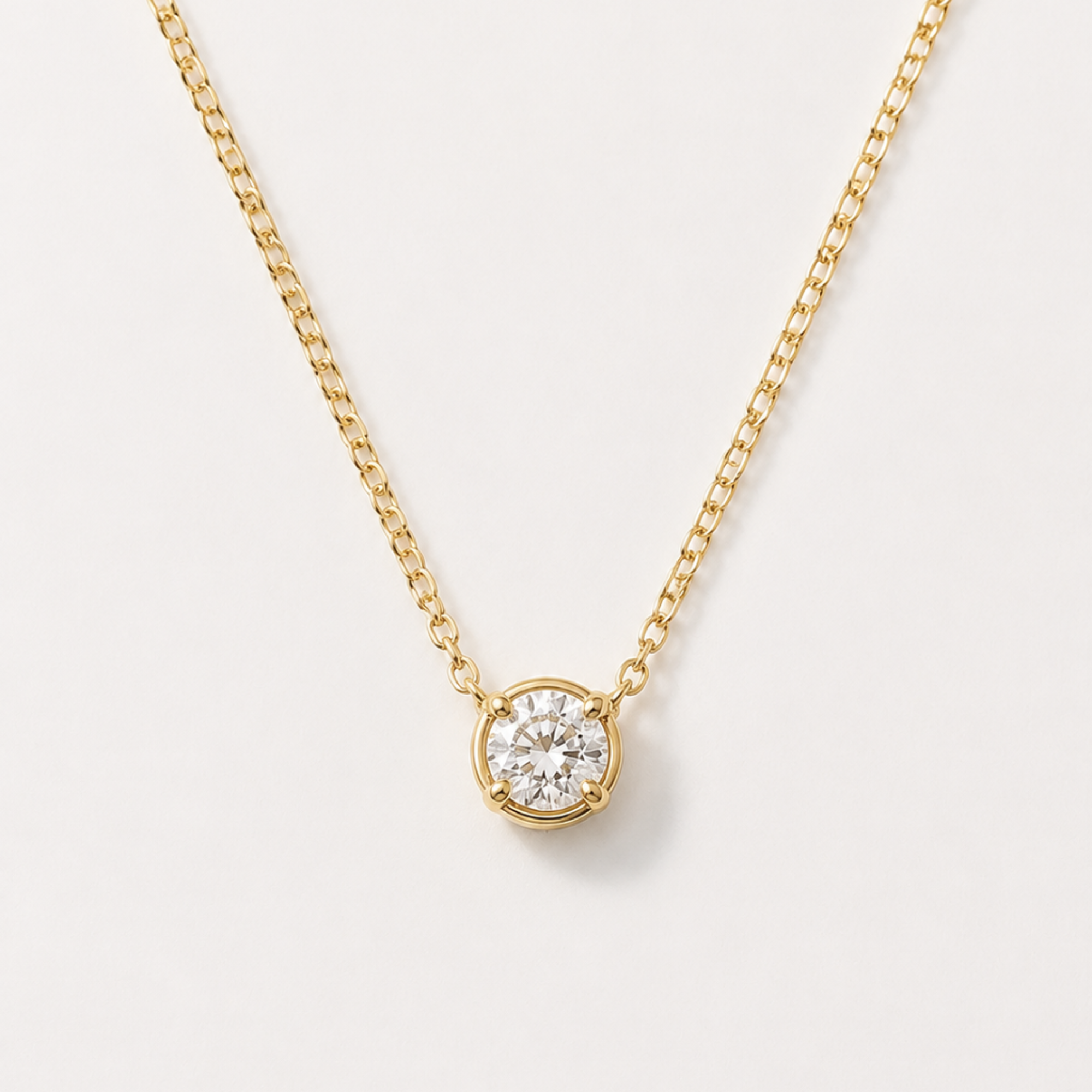 Natural Diamond Solid Gold Necklace made in 14k Yellow Gold with Natural white Diamond in Prong setting, April Birthstone gift idea, symbolizes commitment, strength & purity, ideal for everyday wear and perfect for birthday gifting and special occasions.