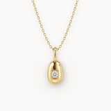 14K Gold Diamond Necklace -Certified Diamond Bean Pendant - Dainty Diamond Necklace