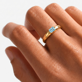 Solid Gold Dome Ring set with Natural Blue Topaz