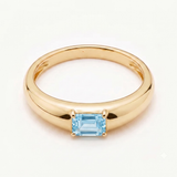 14k yellow gold baguette sky-blue topaz ring, prong-set — December birthstone symbolizing clarity, ideal birthday gift.