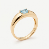 Natural Blue Topaz Solid Gold Ring made in 14k Yellow Gold with Baguette Natural sky Blue Topaz in Prong setting, December Birthstone gift idea, symbolizes clarity, emotional balance, and truth, ideal for everyday wear and perfect for birthday gifting and special occasions.