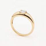 Solitaire Diamond Dome Ring - 14k Gold Signet Band - Certified Diamond Ring