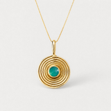 Gold Natural Chrysoprase Necklace - Gold Coin Amulet Pendant - Green Spiral Infinity Necklace