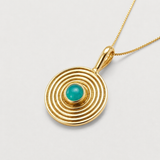 Gold Natural Chrysoprase Necklace - Gold Coin Amulet Pendant - Green Spiral Infinity Necklace