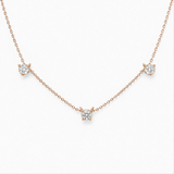 14k Solid Gold Diamond Station Necklace - 0.30 CTW Natural Diamond Necklace - Three Stone Diamond Necklace