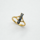 Onyx Trilogy Ring - Black Baguette Ring - Three Stone Gold Ring
