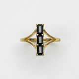 Onyx Trilogy Ring - Black Baguette Ring - Three Stone Gold Ring