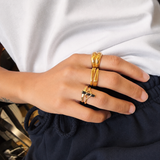 Onyx Trilogy Ring - Black Baguette Ring - Three Stone Gold Ring