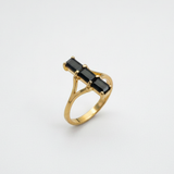 Onyx Trilogy Ring - Black Baguette Ring - Three Stone Gold Ring