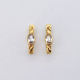 Gold Topaz Huggie Earrings - Dainty White Topaz Earrings - Bezel Twisted Rope Huggies