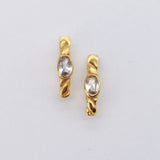 Gold Topaz Huggie Earrings - Dainty White Topaz Earrings - Bezel Twisted Rope Huggies