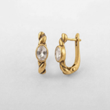 White Topaz Huggies - Bezel Topaz Earrings - Dainty Twisted Rope Hoops