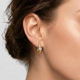 Gold Topaz Huggie Earrings - Dainty White Topaz Earrings - Bezel Twisted Rope Huggies