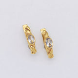 Gold Topaz Huggie Earrings - Dainty White Topaz Earrings - Bezel Twisted Rope Huggies