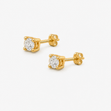14k Real Gold Diamond Earrings - Round Brilliant Diamond Studs - Dainty Diamond Earrings