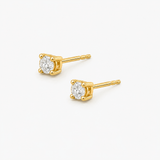 14k Real Gold Diamond Earrings - Round Brilliant Diamond Studs - Dainty Diamond Earrings