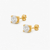 14k Real Diamond Studs - Four Prong Basket Earrings - Real 14k Yellow Gold Earrings