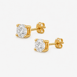 14K Solid Gold Diamond Stud Earrings - Brilliant Solitaire Studs - Diamond Prong Basket Earrings