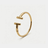 Open Cuff Bangle - 18k Gold Stackable Bracelet - Modern T-Bar Bangle