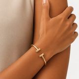 Open Cuff Bangle - 18k Gold Stackable Bracelet - Modern T-Bar Bangle