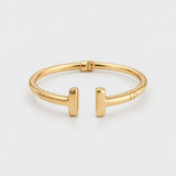Open Cuff Bangle - 18k Gold Vermeil Stackable Bracelet - Modern T-Bar Bangle