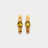 Gold Peridot Twisted Earrings - Rope Twist Hoops - August Birthstone Earrings