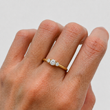 Solid 14k yellow gold ring with natural white diamond in prong setting — April birthstone, everyday commitment gift