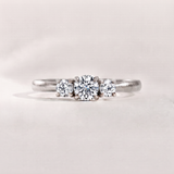 14K Gold Natural Diamond Three Stone Ring - Round Trilogy Promise Ring - Dainty Solid Gold Jewelry