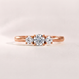14K Gold Natural Diamond Three Stone Ring - Round Trilogy Promise Ring - Dainty Solid Gold Jewelry