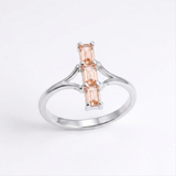 Pink Morganite Three Stone Ring - Emerald Cut Gemstone Ring - Vertical Geometric Statement Ring