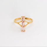 Pink Morganite Three Stone Ring - Emerald Cut Gemstone Ring - Vertical Geometric Statement Ring