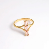 Pink Morganite Three Stone Ring - Emerald Cut Gemstone Ring - Vertical Geometric Statement Ring